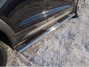 Пороги овальные с накладкой 120х60 мм для Hyundai Tucson № HYUNTUC18-22