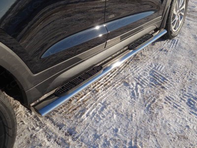 Пороги овальные с накладкой 120х60 мм для Hyundai Tucson 2018-2021