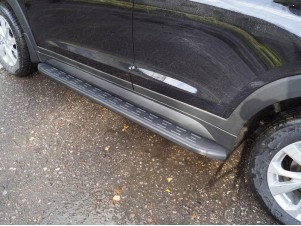 Пороги алюминиевые ТСС с накладкой чёрные для Hyundai Tucson № HYUNTUC18-32BL