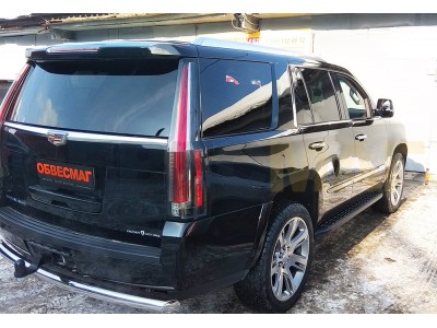 Пороги алюминиевые ТСС с накладкой чёрные для Cadillac Escalade 2015-2021