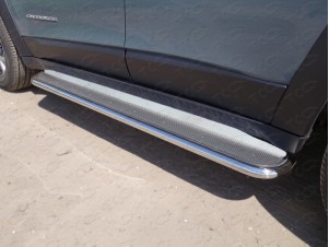 Пороги с площадкой нержавеющий лист 42 мм для Jeep Cherokee Trailhawk № JEEPCHERTRAIL14-05