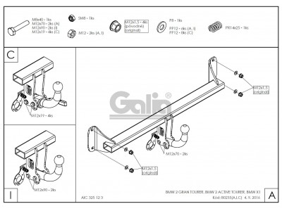 Фаркоп оцинкованный Galia шар C съемный для BMW X1 F48/BMW 2 Active Tourer 2014-2021