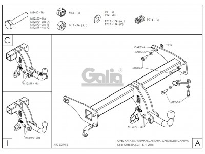 Фаркоп оцинкованный Galia шар A для Chevrolet Captiva/Opel Antara 2006-2016 O065A
