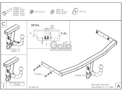 Фаркоп оцинкованный Galia шар A для Seat Altea/Leon 2004-2015
