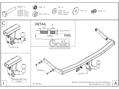 Фаркоп оцинкованный Galia шар A для Volkswagen Golf 4/Skoda Octavia 1996-2010