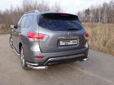 Защита задняя двойные уголки 76-42 мм ТСС для Nissan Pathfinder 2014-2021