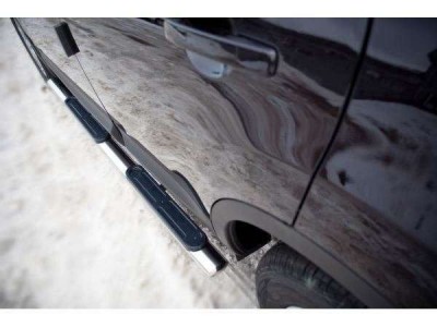 Пороги труба овальная с накладками 75х42 мм ТСС для Nissan X-Trail 2011-2015