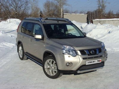 Защита передняя овальная 75х42 мм ТСС для Nissan X-Trail 2011-2015