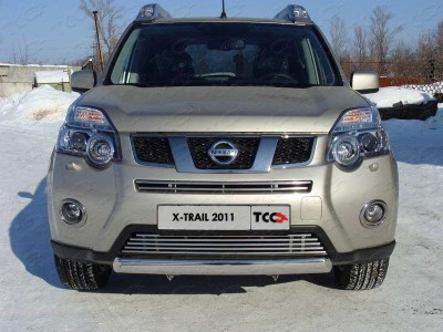 Защита передняя овальная 75х42 мм ТСС для Nissan X-Trail 2011-2015
