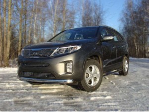 Защита переднего бампера овальная 75-42 мм для Kia Sorento № KIASOR12-01