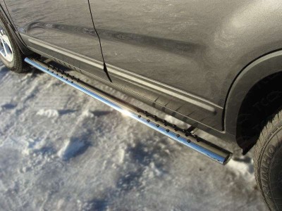 Пороги труба овальная с проступью 75х42 мм ТСС для Kia Sorento 2012-2020
