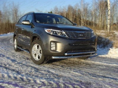 Защита передняя двойная 60-50 мм ТСС для Kia Sorento 2012-2020