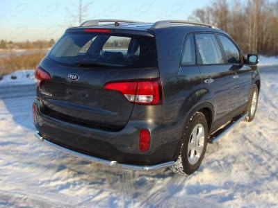 Защита заднего бампера уголки 60 мм ТСС для Kia Sorento 2012-2020