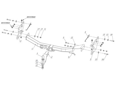 Фаркоп с хромированной накладкой для Mitsubishi Pajero Sport II 2008-2016, Mitsubishi Pajero Sport III 2016-2021 съемное крепление шара под американский квадрат