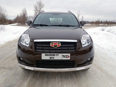 Защита передняя овальная с ДХО 75х42 мм ТСС для Geely Emgrand X7 2013-2016