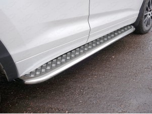 Пороги овал с площадкой алюминиевый лист 75х42 мм для Toyota Highlander № TOYHIGHL14-23