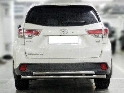 Защита заднего бампера радиусная двойная d-60+53 для Toyota Highlander 2014-2016