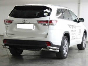Защита заднего бампера "уголки" двойные d-60+53 для Toyota Highlander 2014-2016 HYG2014_3.4