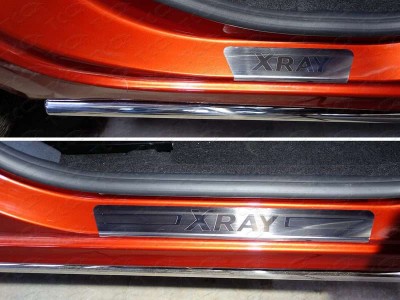 Накладки на пороги лист шлифованный надписьXRay ТСС для Lada XRay 2016-2021