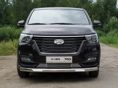 Защита передняя овальная с ДХО 75х42 мм ТСС для Hyundai H-1 Starex 2019-2021