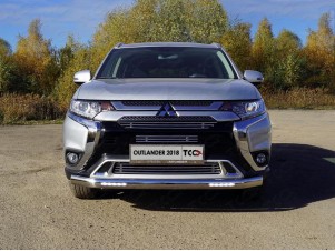Защита передняя овальная с ДХО 75х42 мм для Mitsubishi Outlander № MITOUT18-39