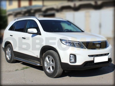 Пороги с площадкой алюминиевый лист 60 мм Технотек для Kia Sorento 2013-2020