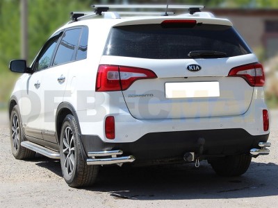 Защита задняя уголки двойные 60-43 мм для Kia Sorento 2012-2020