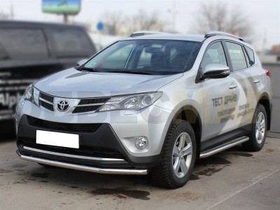Пороги с площадкой алюминиевый лист 60 мм Технотек для Toyota RAV-4 2013-2015