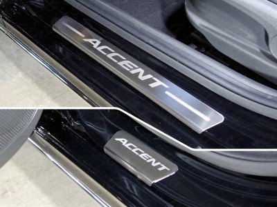 Накладки на пороги лист шлифованный надпись Accent 4 шт ТСС для Hyundai Accent 2018-2021