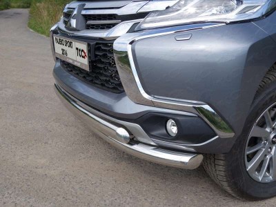 Защита передняя двойная 76-75 мм ТСС для Mitsubishi Pajero Sport 2016-2020
