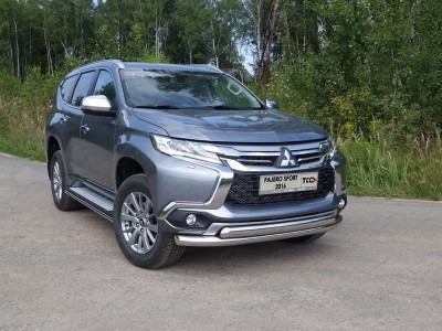 Защита передняя двойная 76-75 мм ТСС для Mitsubishi Pajero Sport 2016-2020
