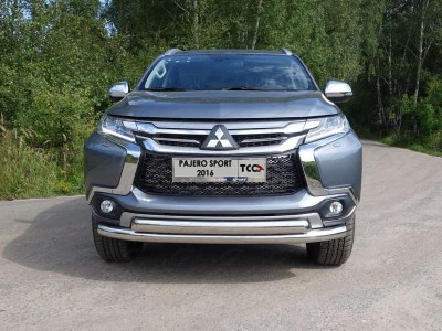 Защита передняя двойная 76-75 мм ТСС для Mitsubishi Pajero Sport 2016-2020