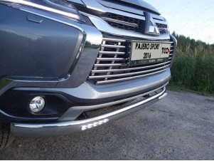 Защита передняя овальная с ДХО 75х42 мм для Mitsubishi Pajero Sport № MITPASPOR16-18