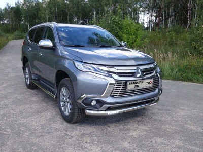 Защита переднего бампера с ДХО 76 мм ТСС для Mitsubishi Pajero Sport 2016-2020