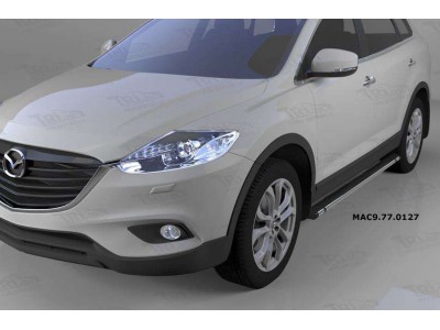 Пороги алюминиевые Emerald Black для Mazda CX-9 2012-2016