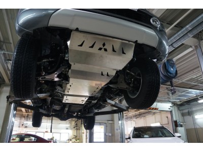 Защита картера, радиатора, КПП, РК (алюминий 4 мм) для Mitsubishi L200 2015-2023 (V - все; КПП - все), Mitsubishi Pajero Sport 2016-н.в. (V - все; КПП - все), FIAT Fullback 2016-2019 (4 части)
