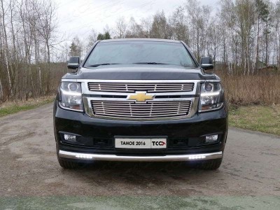 Защита переднего бампера с ДХО 76 мм ТСС для Chevrolet Tahoe 2014-2016