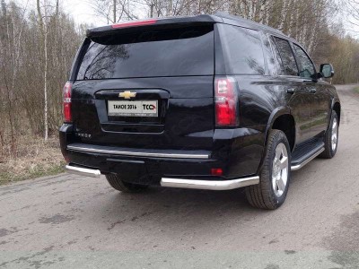 Защита задняя овальные уголки 75х42 мм ТСС для Chevrolet Tahoe 2016-2021