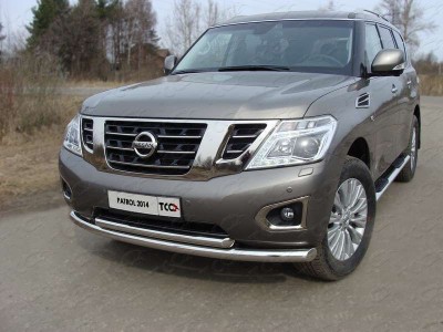 Защита передняя двойная 76-60 мм ТСС для Nissan Patrol 2014-2021
