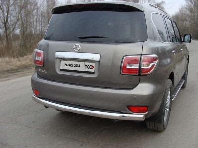 Защита заднего бампера овальная 75х42 мм ТСС для Nissan Patrol 2014-2021