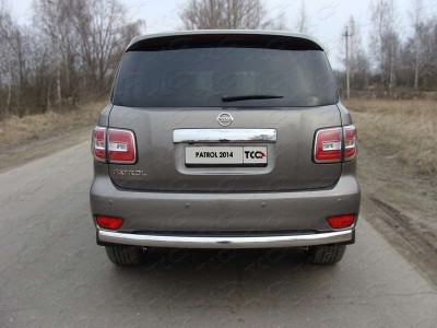 Защита заднего бампера овальная 75х42 мм ТСС для Nissan Patrol 2014-2021