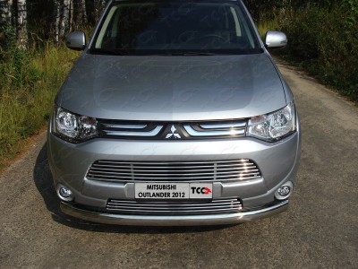 Защита передняя овальная 75х42 мм ТСС для Mitsubishi Outlander 2012-2014