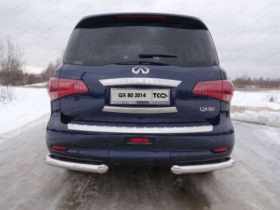 Защита заднего бампера уголки 76 мм ТСС для Infiniti QX80 2014-2018