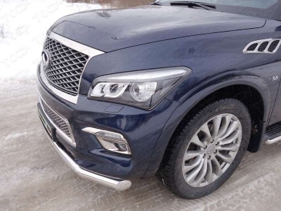 Защита переднего бампера 76 мм ТСС для Infiniti QX80 2014-2018