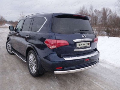 Защита заднего бампера овальная 75х42 мм ТСС для Infiniti QX80 2014-2018