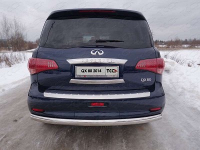 Защита заднего бампера овальная 75х42 мм ТСС для Infiniti QX80 2014-2018