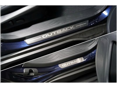 Накладки на пластиковые пороги (лист шлифованный надпись Outback) 4шт ТСС для Subaru Outback VI Рестайлинг 2022 – н.в.