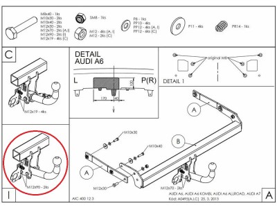Фаркоп оцинкованный Galia шар A для Audi A6/A6 Allroad/A7 2010-2021