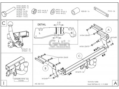 Фаркоп оцинкованный Galia шар A для Toyota Yaris 2005-2021