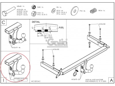 Фаркоп оцинкованный Galia шар A для Audi A4 1994-2001